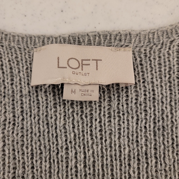 LOFT gray open cardigan with ruffle sleeves 100% Cotton Sz M - Picture 4 of 8